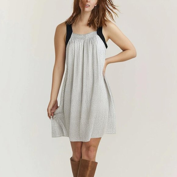 MORGAN CARPER Anthropologie Gray/White IKAT Loose Shift Dress Leather Trim Sz M - Picture 1 of 9